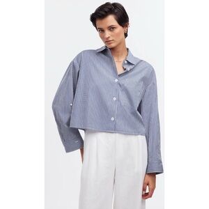 nwot MADEWELL poplin straight hem crop long sleeve button down blouse top stripe